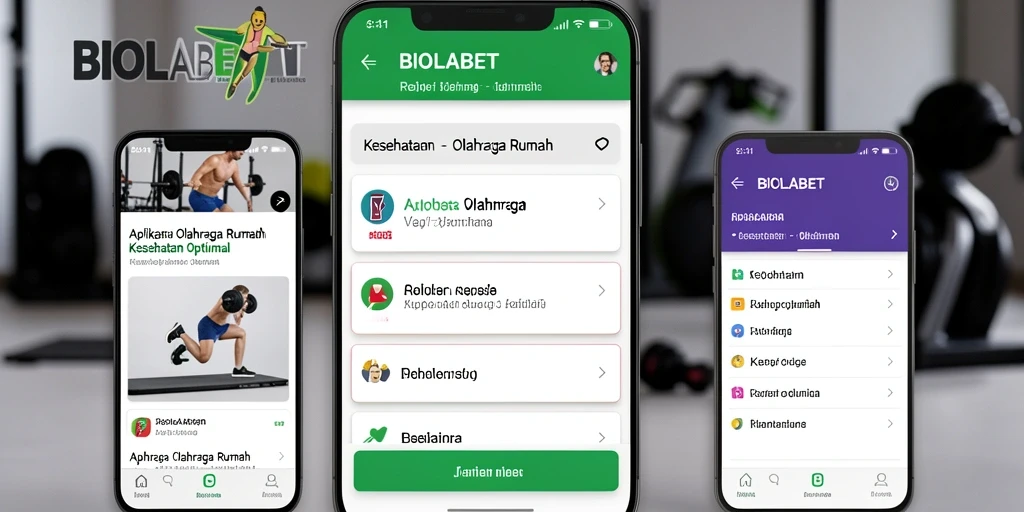 Tampilan antarmuka aplikasi BIOLABET dengan panduan olahraga interaktif.
