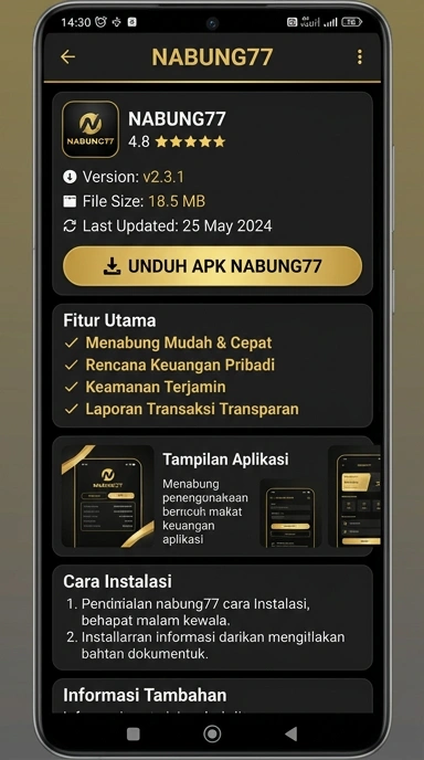 Tampilan halaman APK nabung77