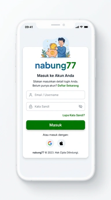 Tampilan halaman login nabung77
